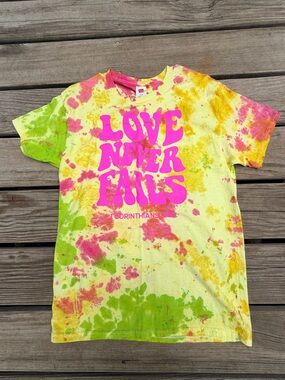 Love Never Fails Tie-Dye T-Shirt - Yellow & Pink